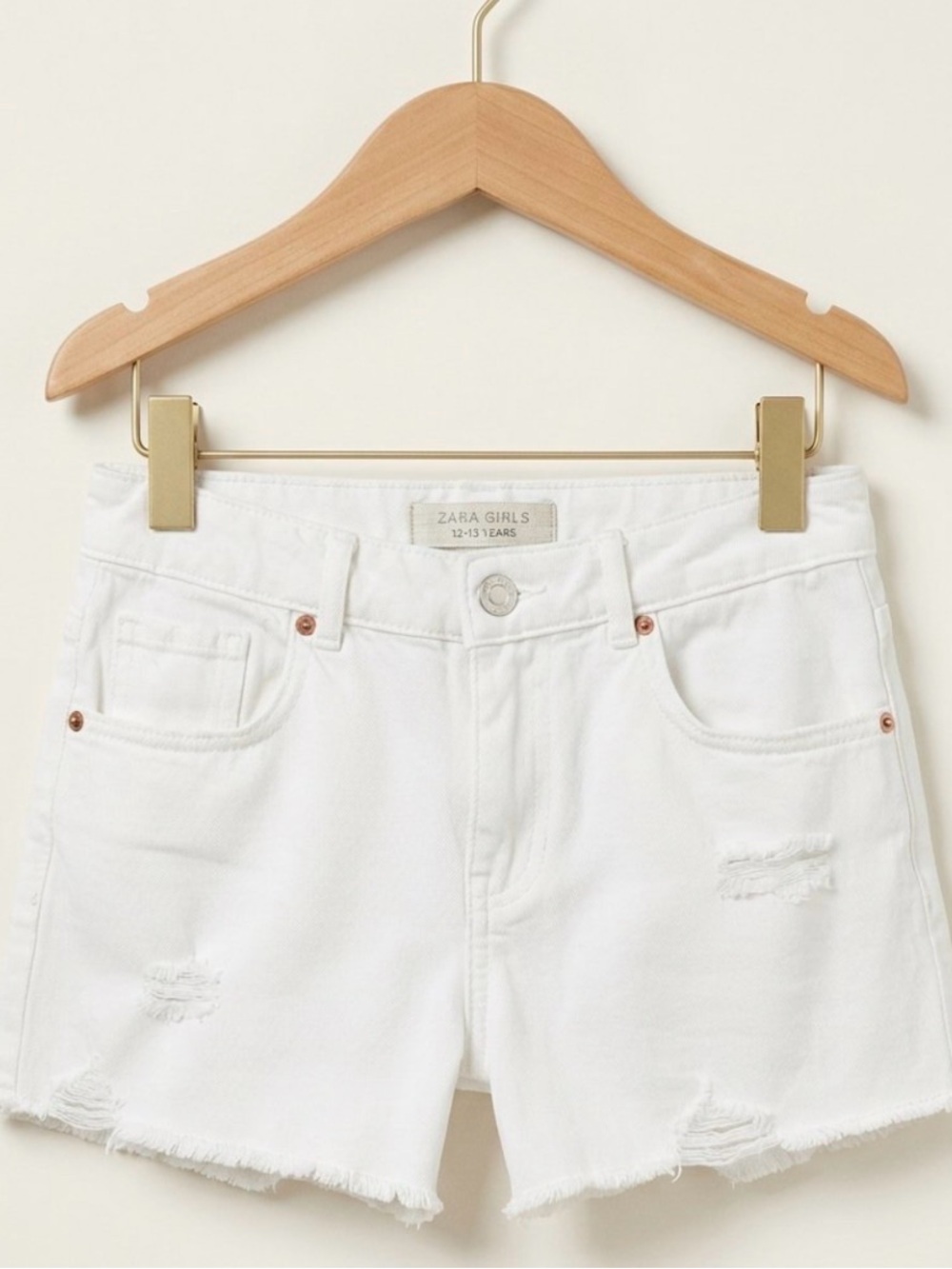 Zara Girls White Distressed Denim Shorts